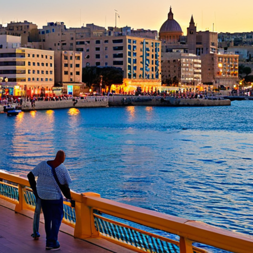 Sliema Promenade**

A wide shot of the Sliema promenade at sunset, Malta. Colorful fishing boats gently bob in the harbor. Locals and tourists stroll along the waterfront, enjoying "gelato". Buildings with colorful balconies line the background. Fully clothed people, appropriate attire, safe for work, perfect anatomy, natural proportions, professional photography, high quality.

**