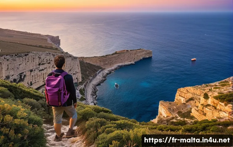 몰타 하이킹 코스 - **Prompt 1: Hiking Malta's Historic Coastline at Sunset**
    A panoramic view of the majestic Dingl...