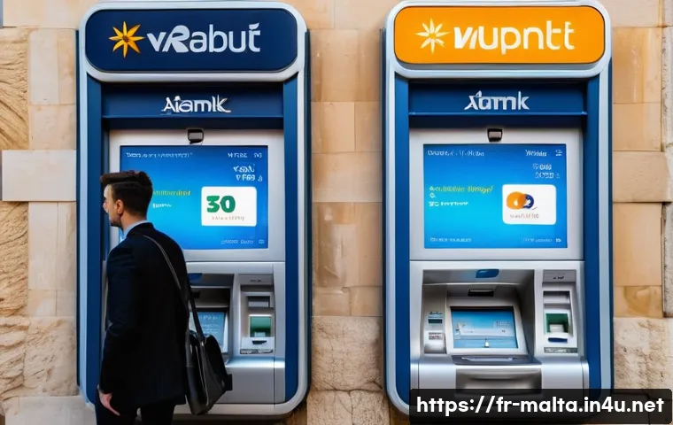 몰타 환전 팁 - **Prompt:** A savvy traveler, in their late 20s to early 30s, stands attentively at a modern ATM of ...